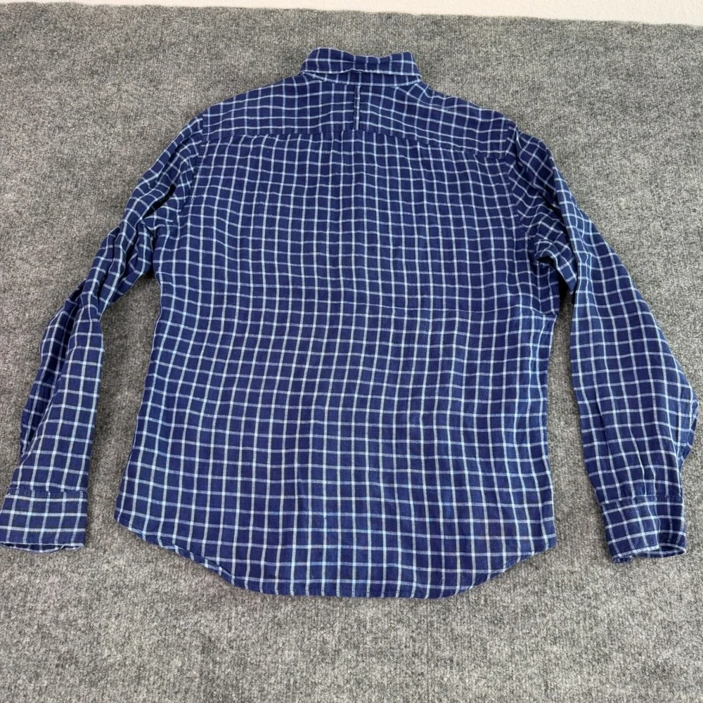 Banana Republic Camden Men Shirt‎ M 100$ Linen Windowpane Plaid Blue EUC
